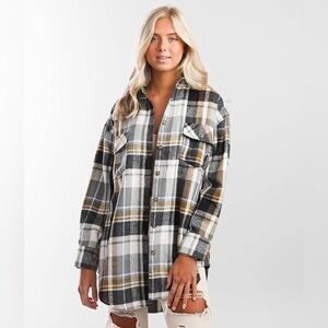 BKE Plaid Boyfriend Flannel Tunic Top Shacket Size Large